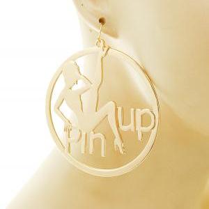 Gold Pin Up Dangle Lady Silhouette Statement..