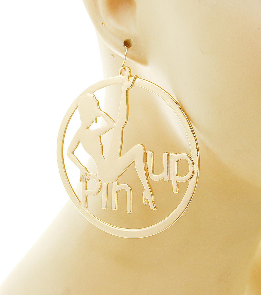 Gold Pin Up Dangle Lady Silhouette Statement Earrings